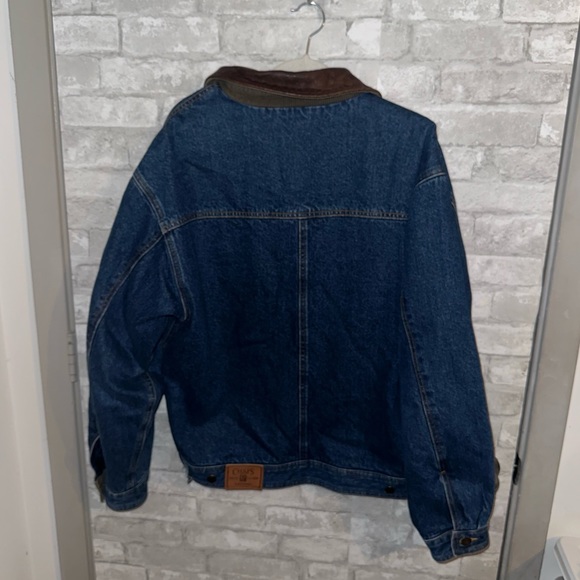 VTG Men's Chaps Ralph Lauren Blue Denim Jacket Leather Collar Flannel Lined sz M - Picture 3 of 6